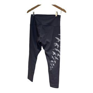 L.A.M. Leggings Size Large Dark Gray with Birds on Right Leg